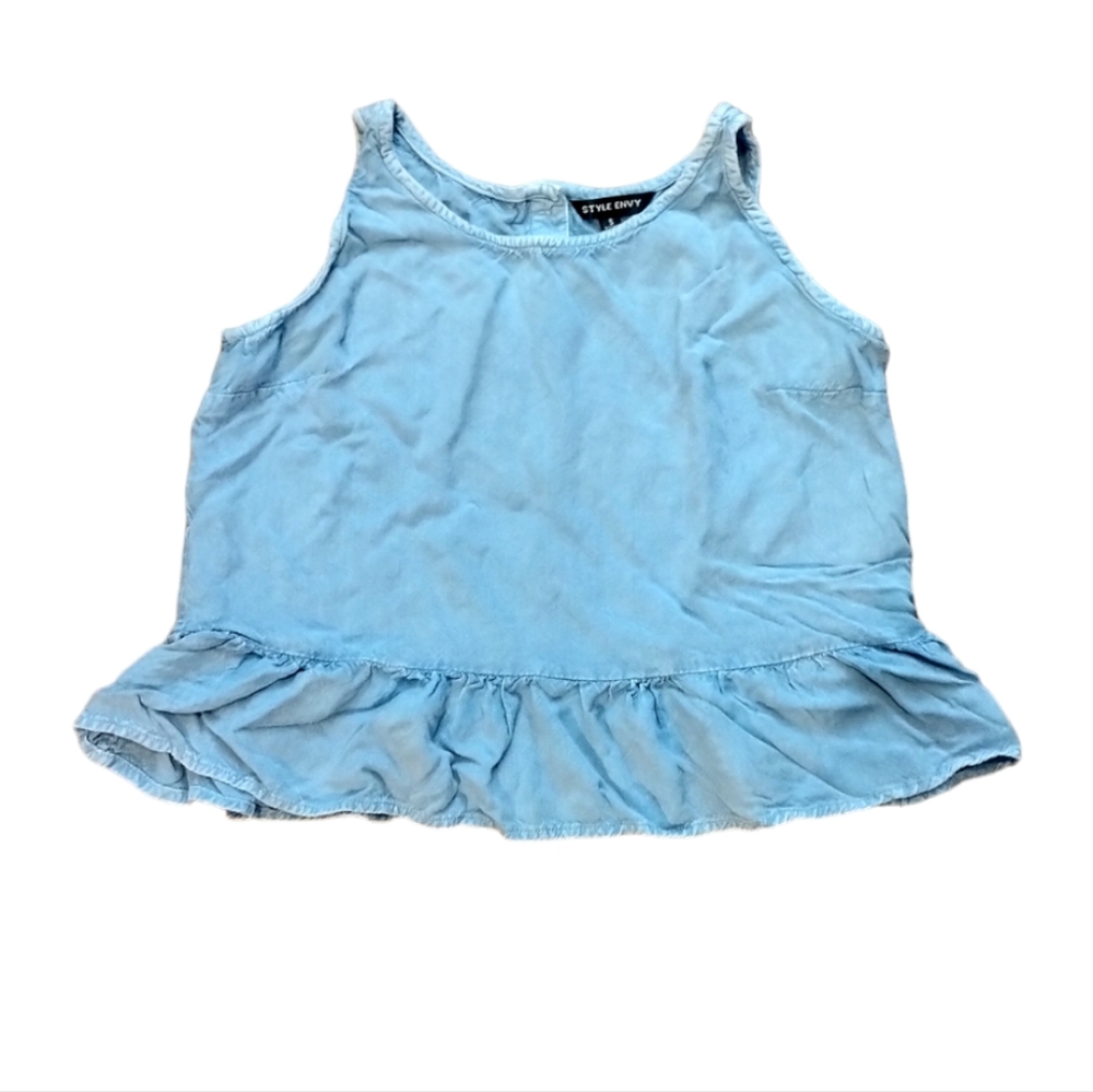 Style Envy Girl Blouse Sleeveless Pleated Ruffle Hem Button Sleeveless Tank Top